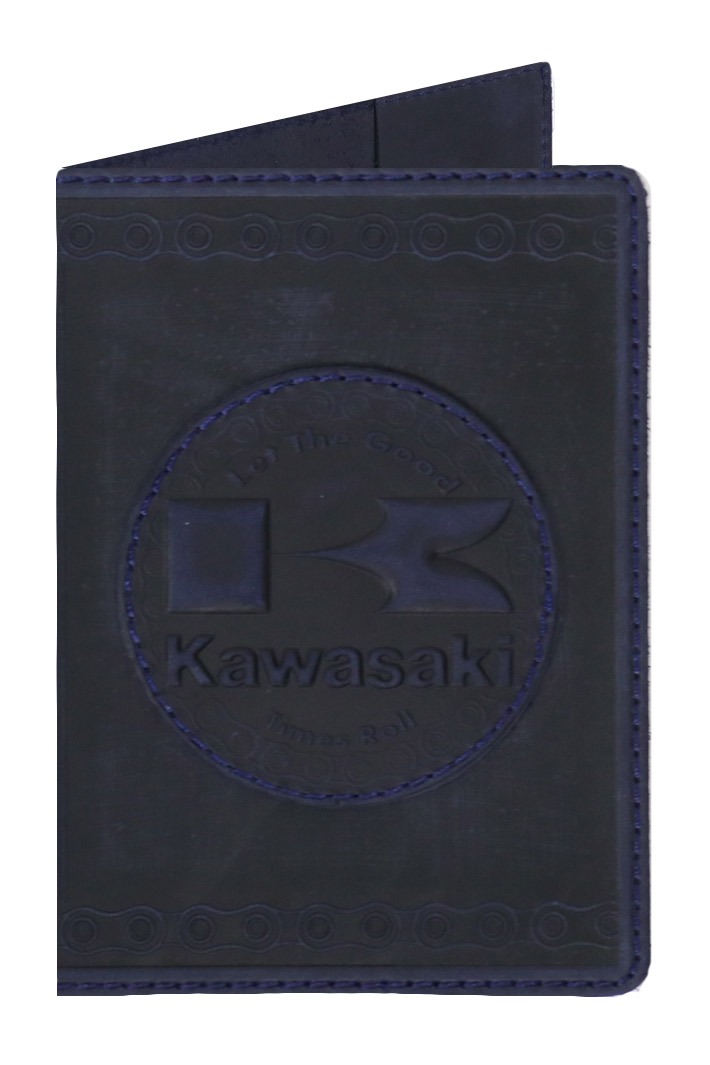 Обложка на паспорт Kawasaki Кожаная Синяя - фото 1 - rockbunker.ru