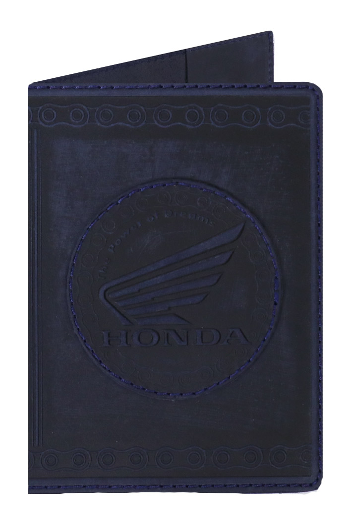 Обложка на паспорт Honda Кожаная Синяя - фото 1 - rockbunker.ru
