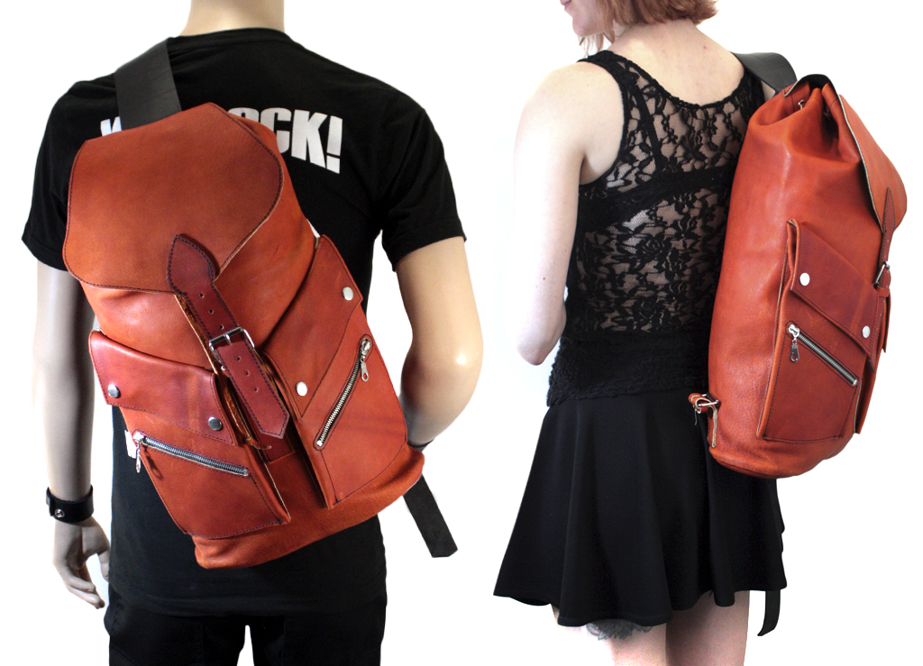Рюкзак кожаный с двумя боковыми карманами - фото 11 - rockbunker.ru