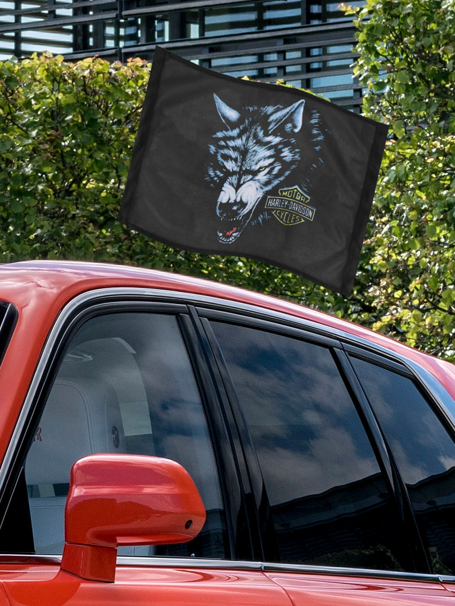 Флаг автомобильный Harley Davidson Wolf - фото 3 - rockbunker.ru