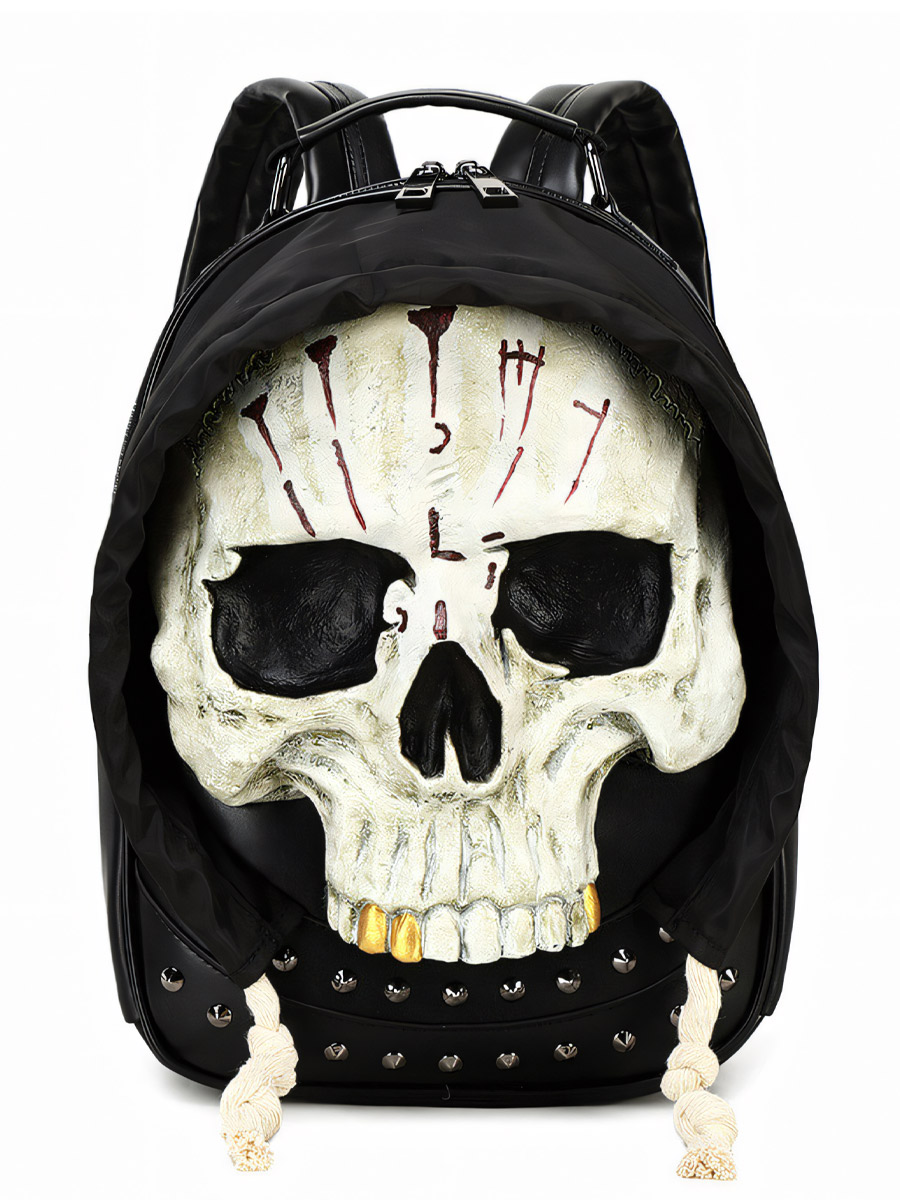 Рюкзак 3D Череп в капюшоне белый - фото 1 - rockbunker.ru