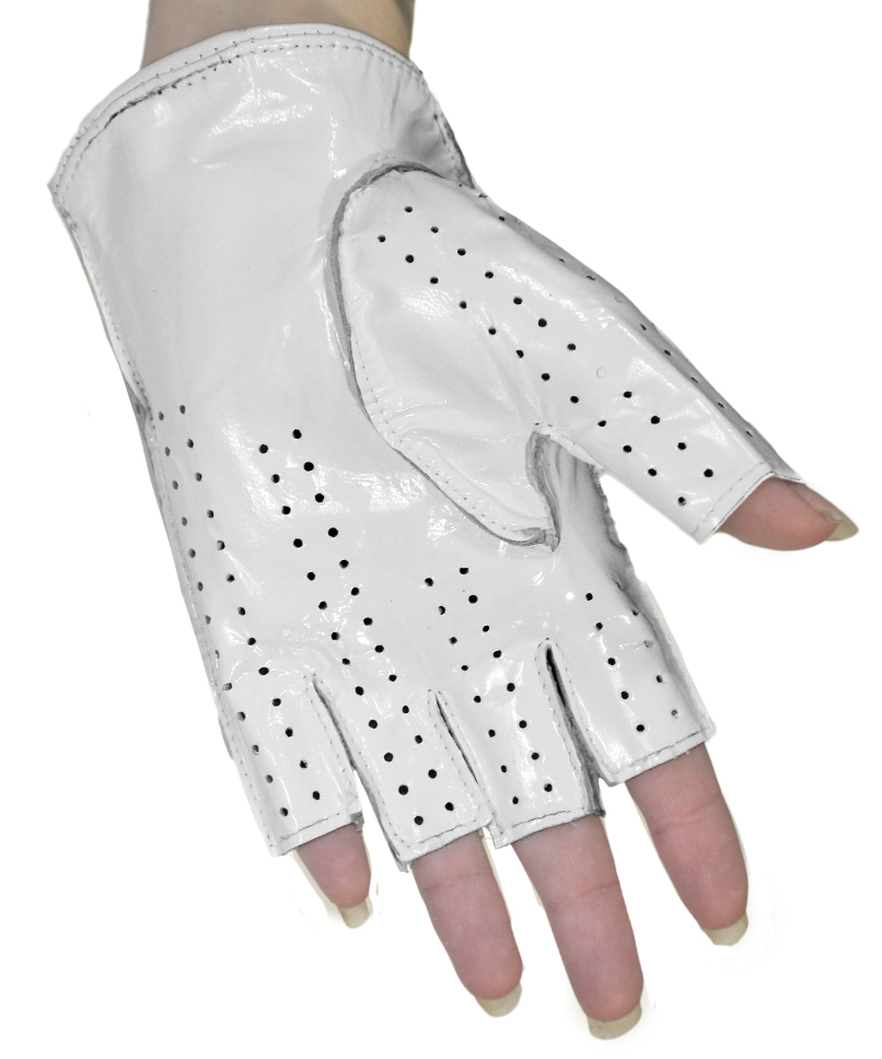 Перчатки лакированные женские без пальцев с перфорацией - фото 2 - rockbunker.ru