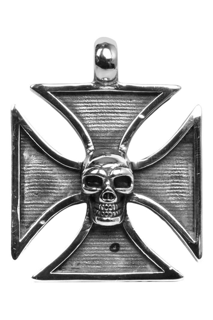Кулон Мальтийский крест с черепом - фото 1 - rockbunker.ru