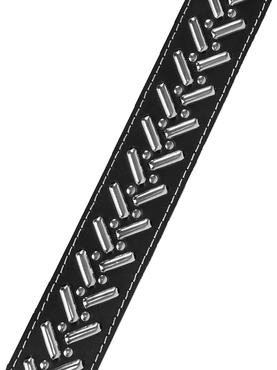 Ремень кожаный Rebel State с белой строчкой Заклепки - фото 2 - rockbunker.ru