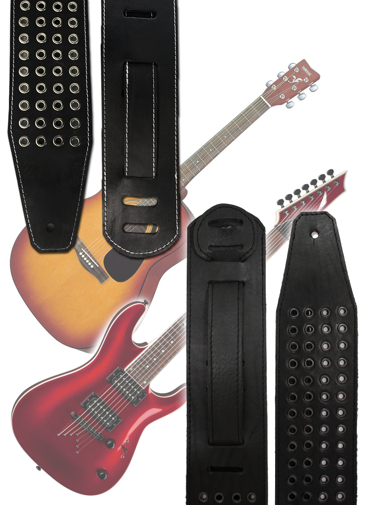 Ремень для гитары кожаный 4 ряда люверсов хром - фото 2 - rockbunker.ru
