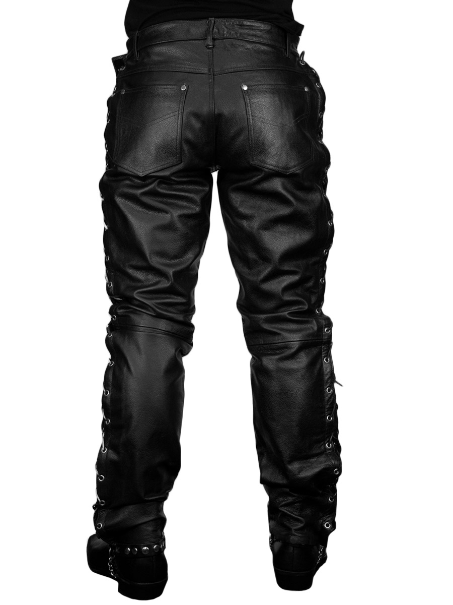 Кастомные кожаные брюки 666 - фото 3 - rockbunker.ru