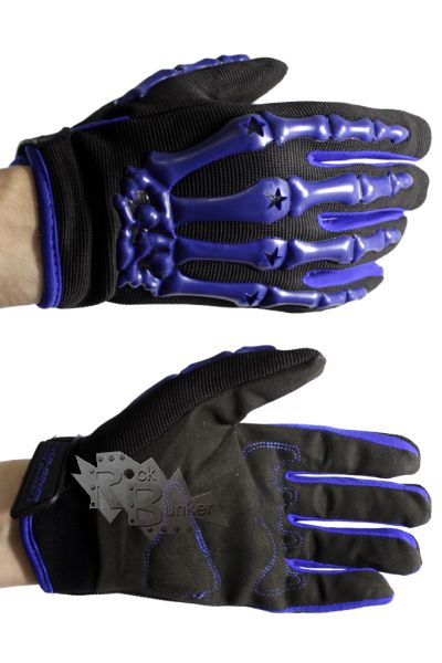 Мотоперчатки Скелет кисти руки с защитой синие - фото 1 - rockbunker.ru