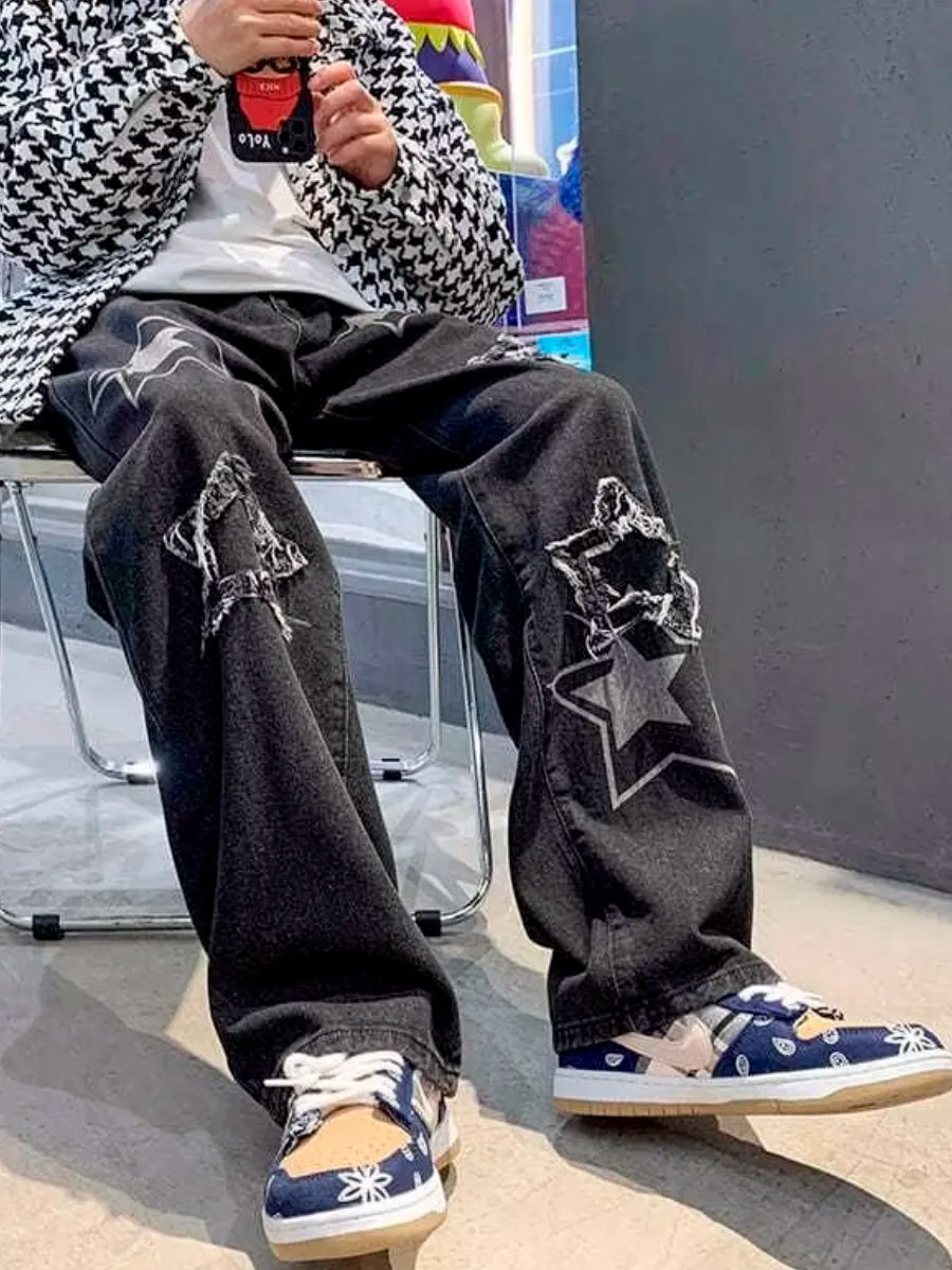 Джинсы черные со звездами - фото 3 - rockbunker.ru