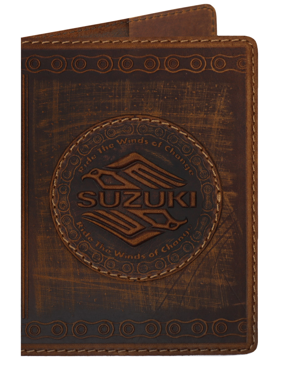 Обложка на паспорт Suzuki кожаная Коричневая - фото 1 - rockbunker.ru