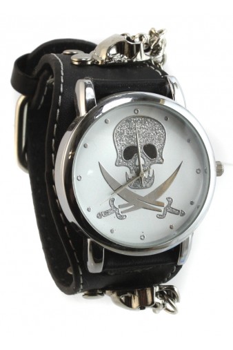 Часы наручные Jolly Rodger с цепочкой чёрные - фото 1 - rockbunker.ru