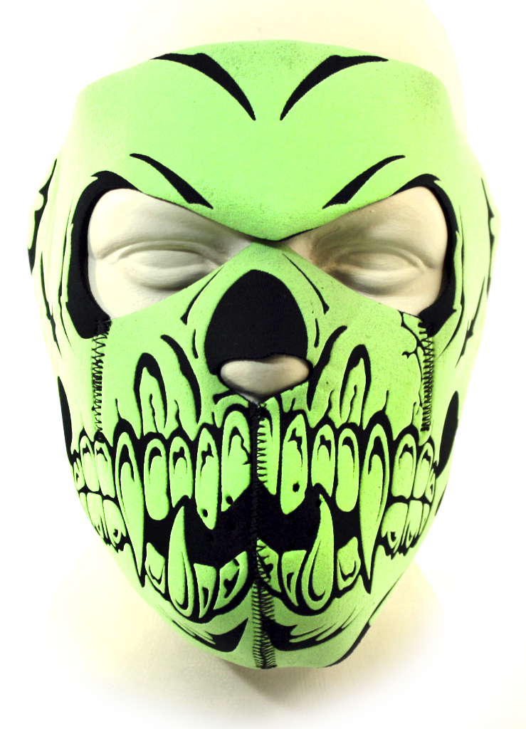 Байкерская маска череп с клыками зеленый на все лицо - фото 2 - rockbunker.ru