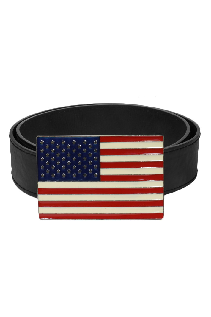 Ремень кожзам с пряжкой Флаг США чёрный - фото 1 - rockbunker.ru