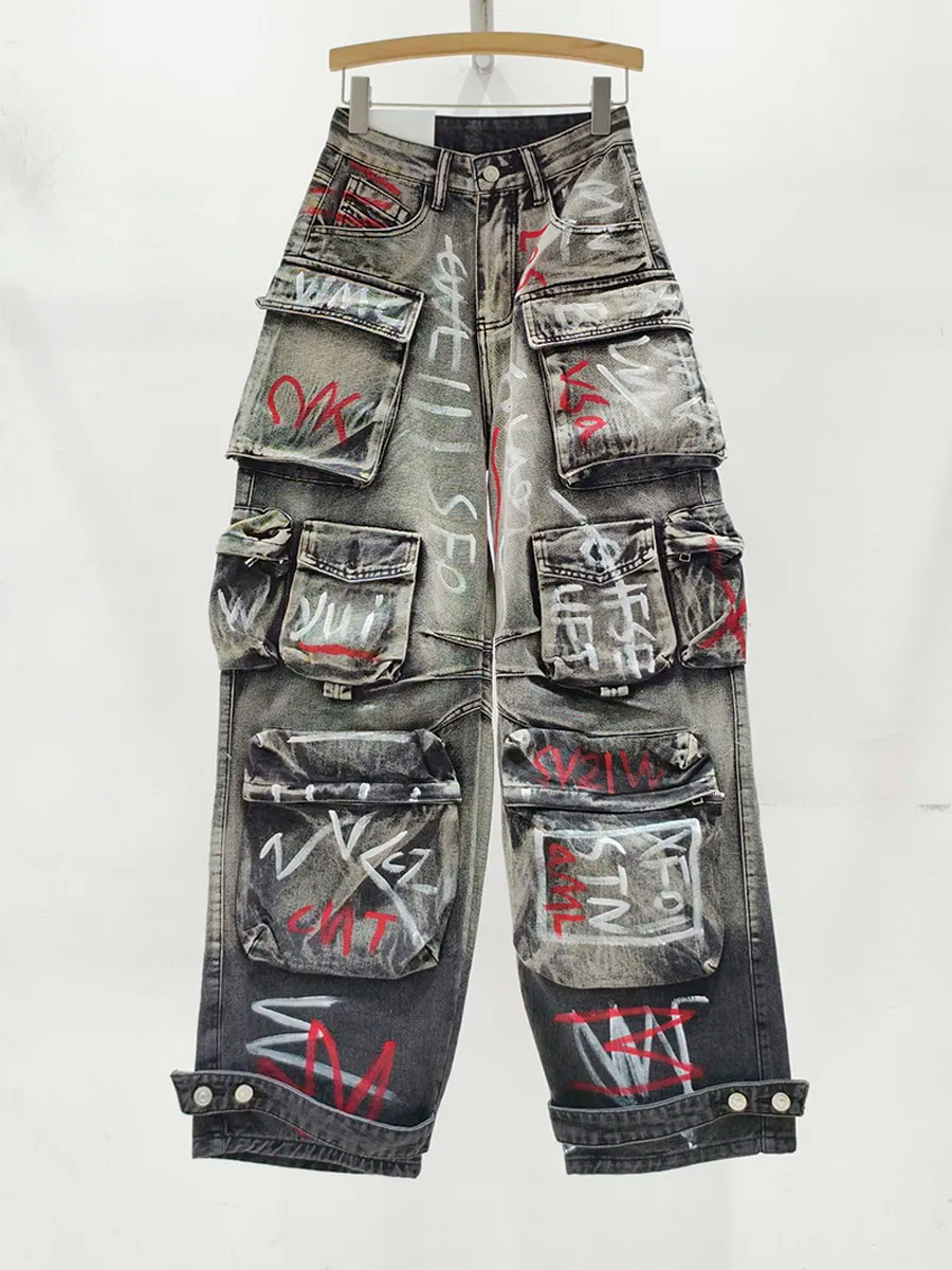 Штаны Джинсовые с Карманами Серые - фото 1 - rockbunker.ru