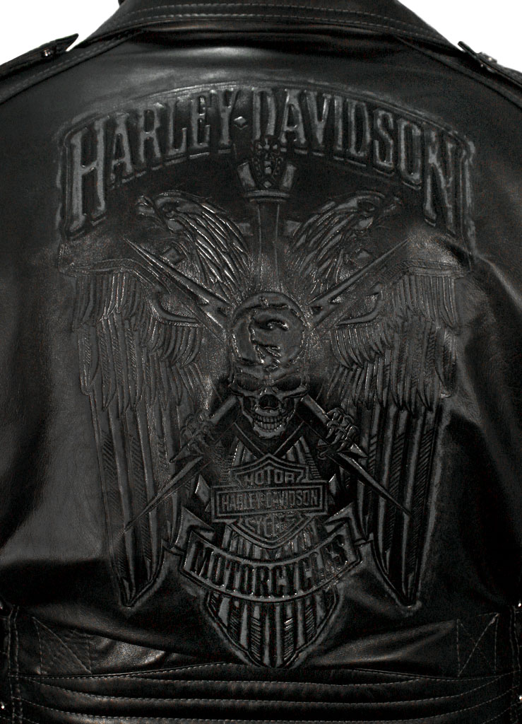 Косуха кожаная мужская Harley-Davidson с тиснением - фото 4 - rockbunker.ru