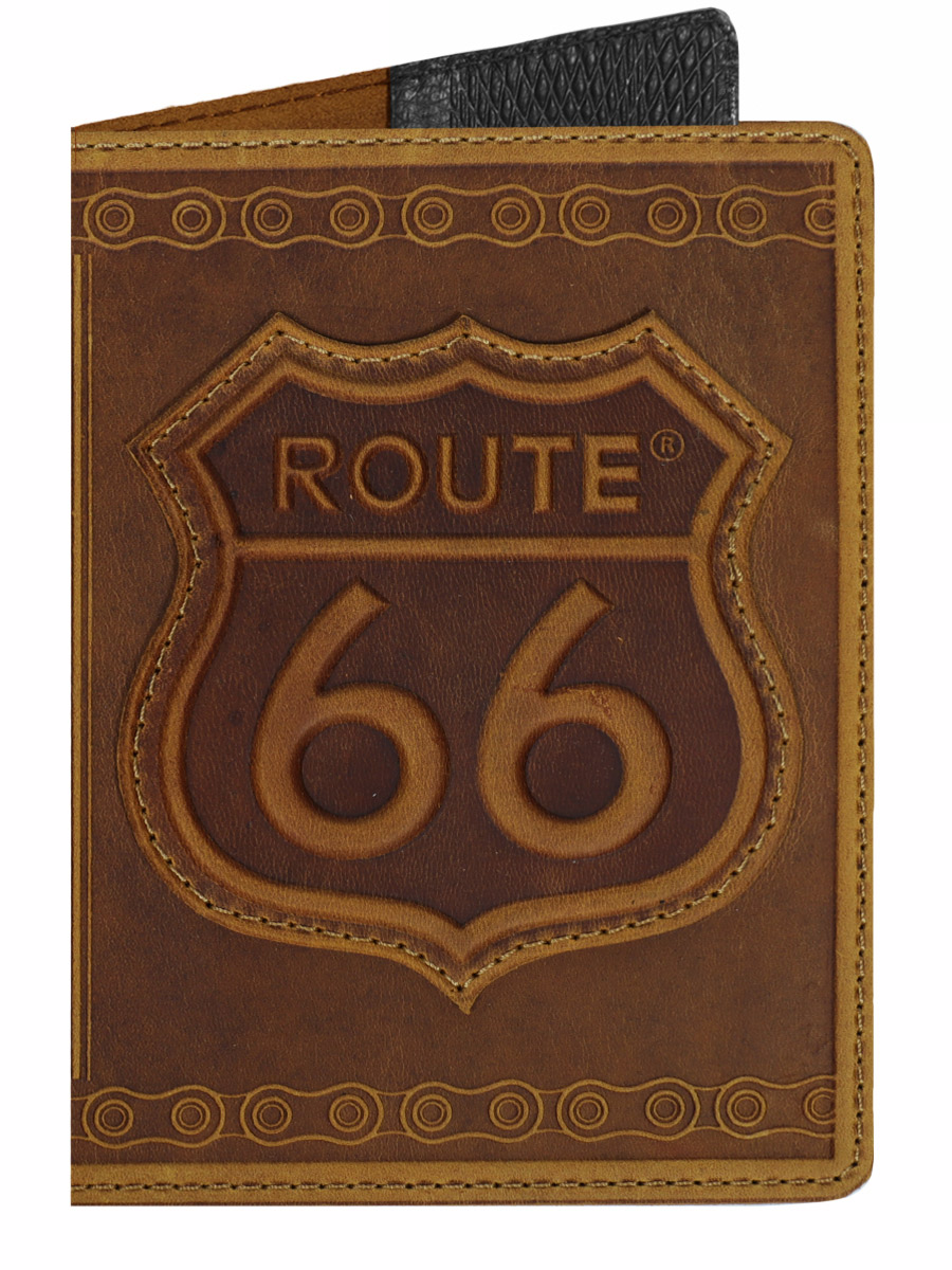 Обложка на паспорт Route 66 рыжая - фото 1 - rockbunker.ru