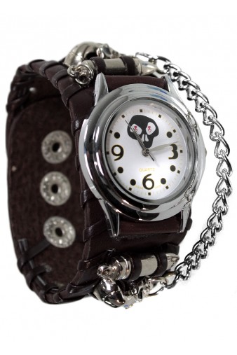Часы наручные Череп с Цепочкой коричневые - фото 1 - rockbunker.ru