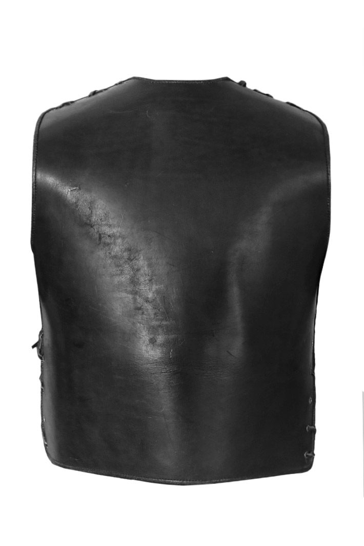 Жилет кожаный броня Hard Steel с двумя карманами чёрный - фото 2 - rockbunker.ru