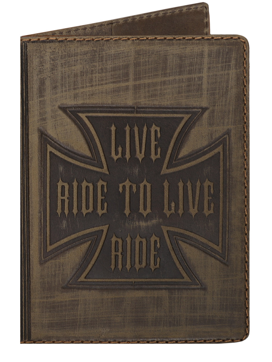 Обложка на паспорт Live To Ride Ride To Live кожаная Коричневая - фото 1 - rockbunker.ru