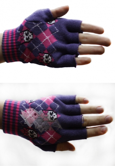 Перчатки без пальцев Черепа с бантиками с орнаментом - фото 1 - rockbunker.ru
