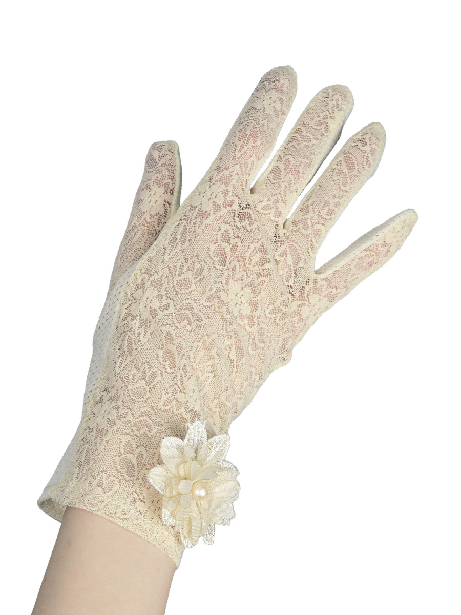 Перчатки женские кружевные бежевые - фото 2 - rockbunker.ru