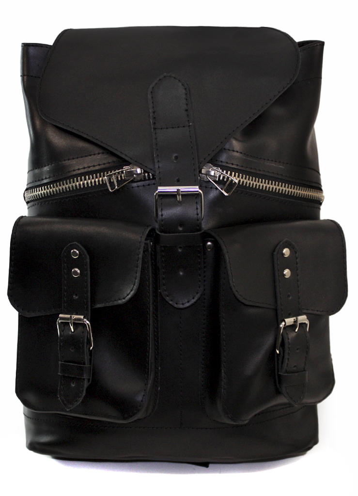 Рюкзак-торба кожаный с двумя карманами на молниях - фото 1 - rockbunker.ru