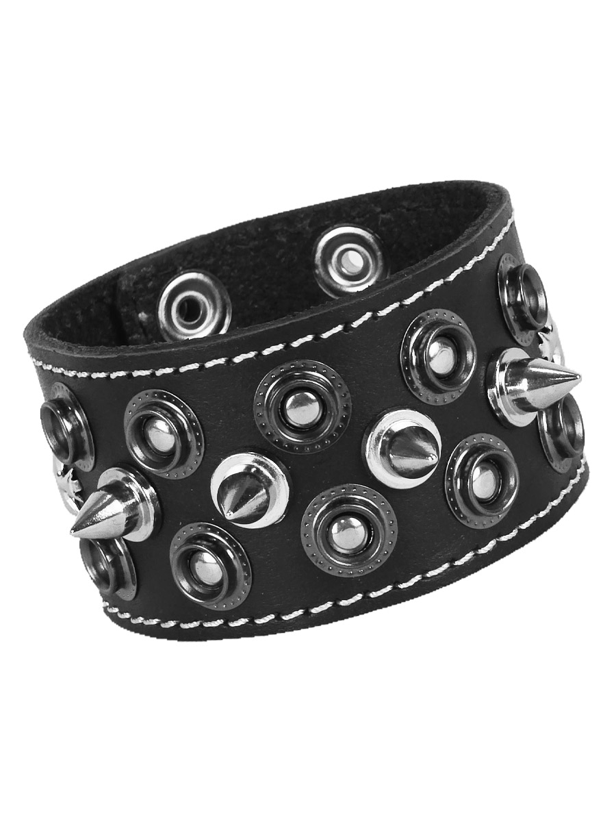 Браслет кожаный Rebel State клепки шипы кресты - фото 1 - rockbunker.ru