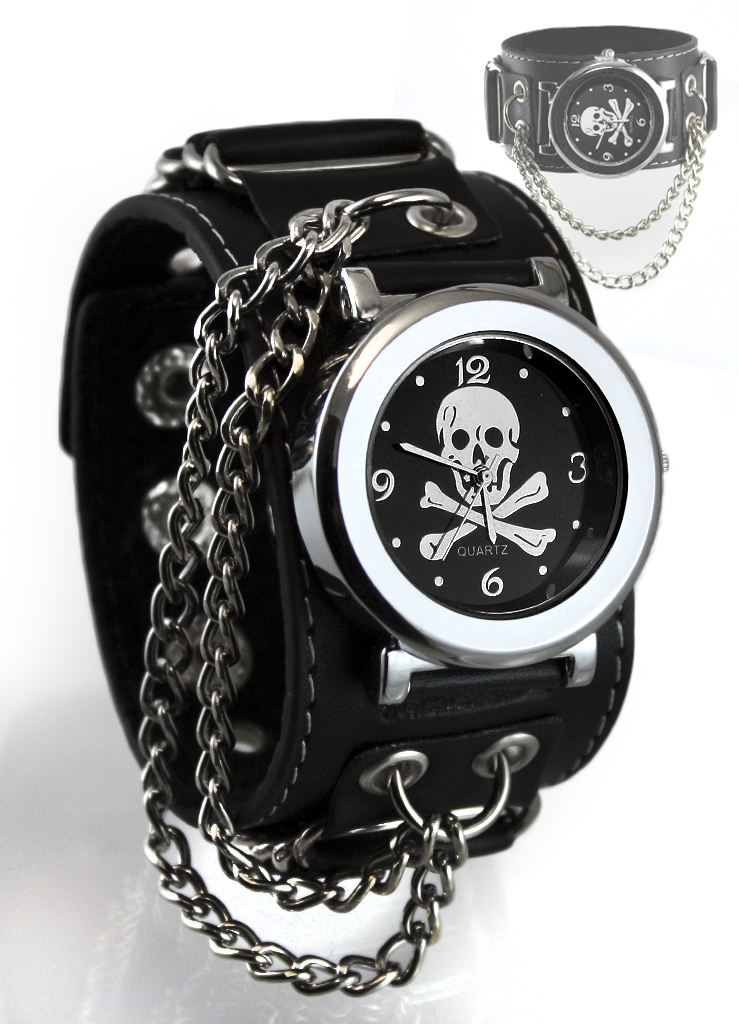 Часы наручные Веселый Роджер с цепочкой - фото 1 - rockbunker.ru