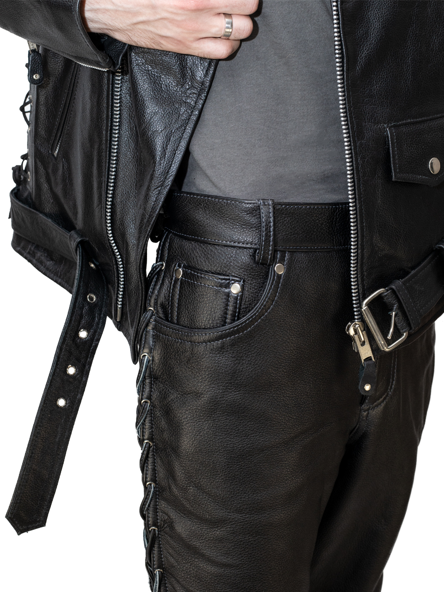 Штаны кожаные мужские Jeans LAC - фото 5 - rockbunker.ru