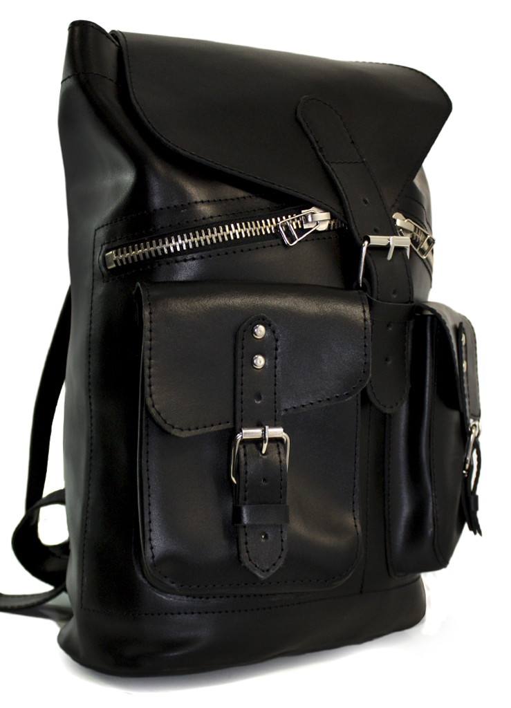 Рюкзак-торба кожаный с двумя карманами на молниях - фото 3 - rockbunker.ru