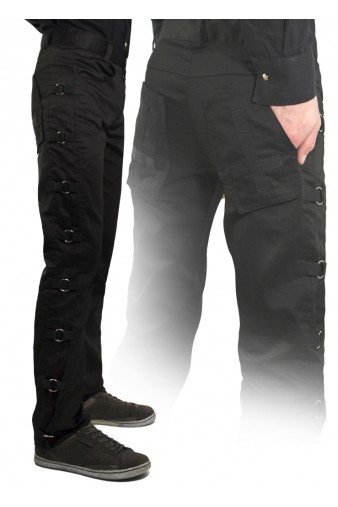 Штаны Hacker готические с кольцами большими на чёрных лентах с крестами на карманах - фото 4 - rockbunker.ru