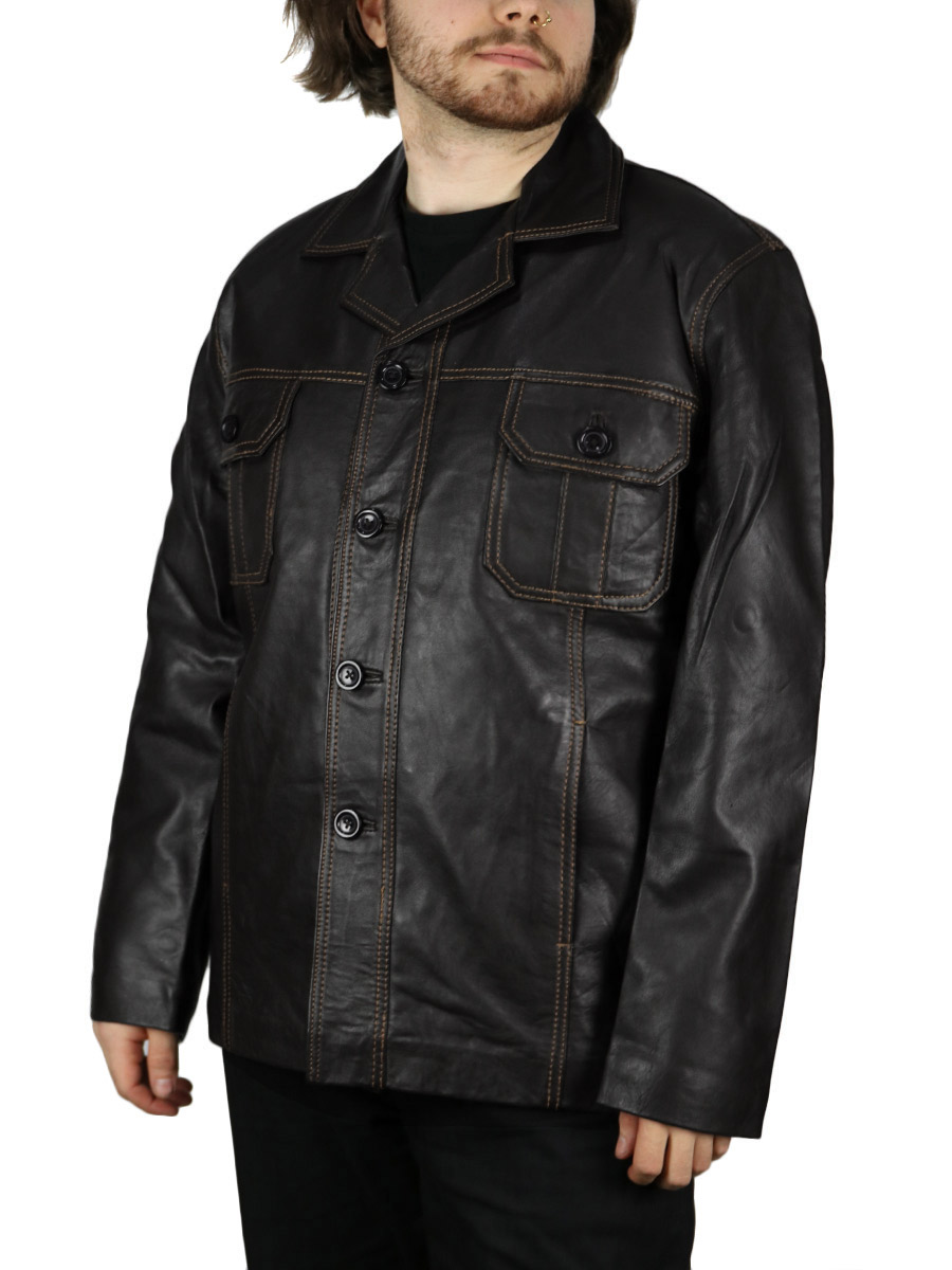 Пиджак кожаный black brown ПЖК003 - фото 3 - rockbunker.ru