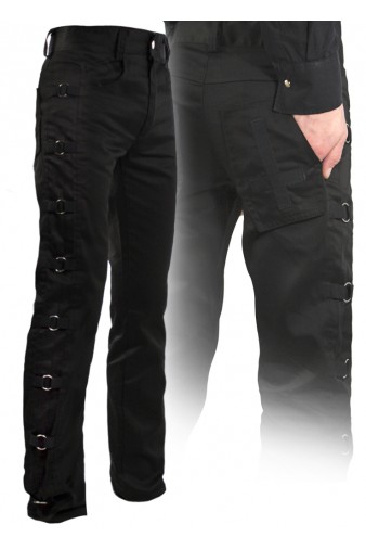 Штаны Hacker готические с кольцами большими на чёрных лентах с крестами на карманах - фото 1 - rockbunker.ru