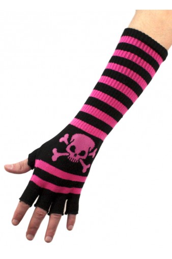 Перчатки без пальцев Скелет руки длинные розовые - фото 1 - rockbunker.ru