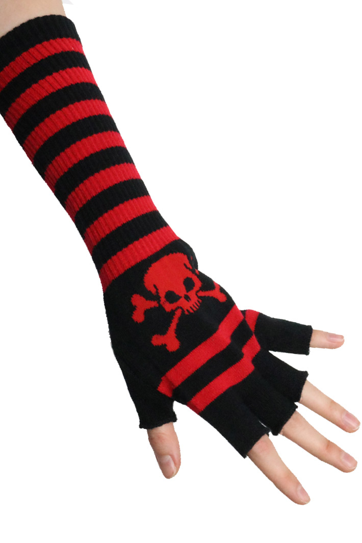 Перчатки без пальцев Скелет руки длинные красные - фото 1 - rockbunker.ru
