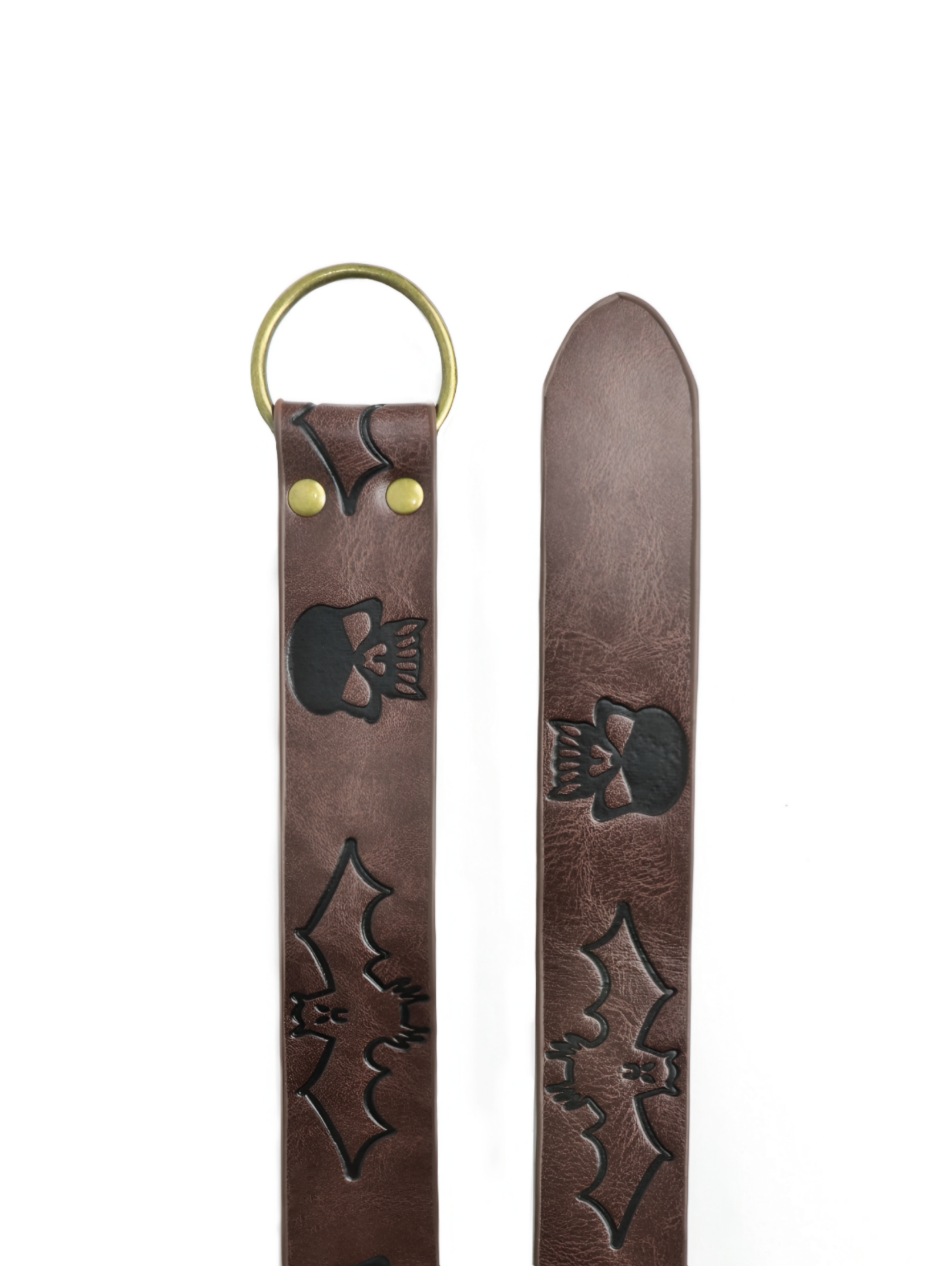 Ремень Стимпанк с Тиснением Череп Темно-Коричневый - фото 3 - rockbunker.ru