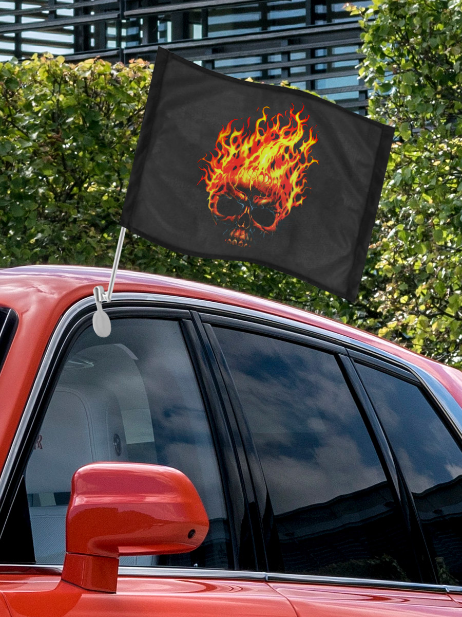 Флаг автомобильный Огненный Череп - фото 3 - rockbunker.ru