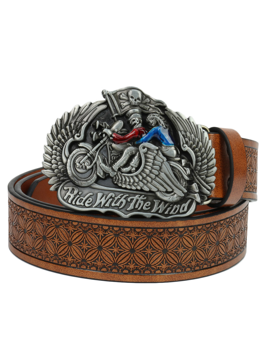 Ремень  с пряжкой Ride With The Wind коричневый - фото 1 - rockbunker.ru