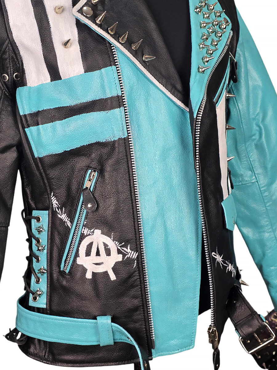 Косуха кастомная кожаная Blue - фото 3 - rockbunker.ru