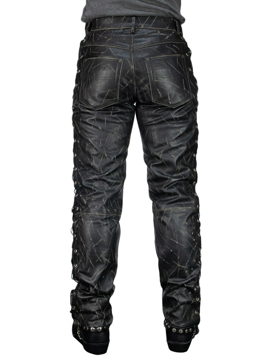 Штаны кожаные мужские First M-8030 GUSD со шнуровкой - фото 2 - rockbunker.ru