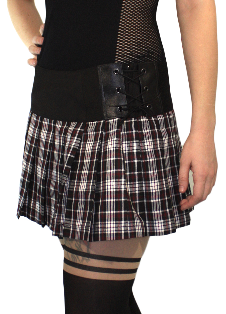 Юбка Hacker в клетку шотландка серая со шнуровкой с черным поясом - фото 1 - rockbunker.ru