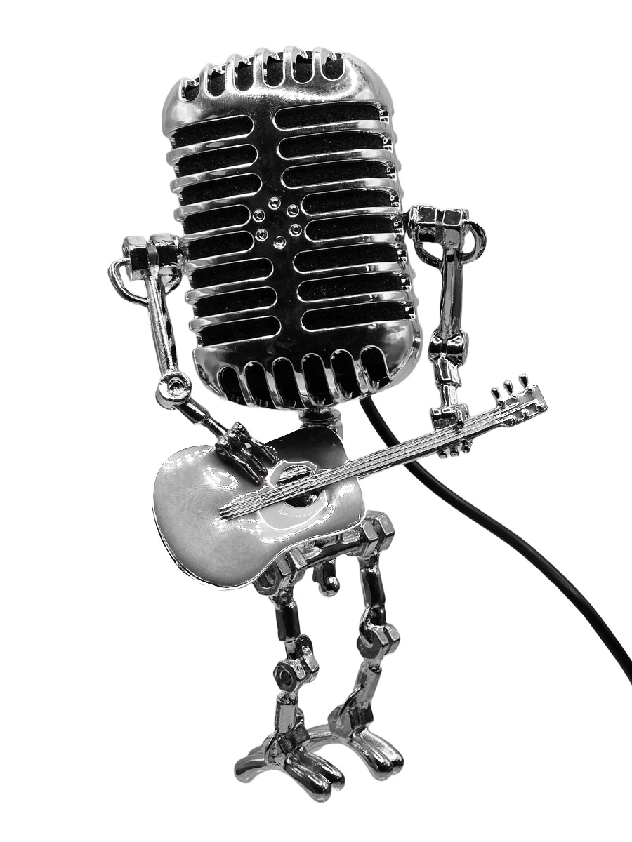 Лампа Робот-микрофон с гитарой белый - фото 1 - rockbunker.ru