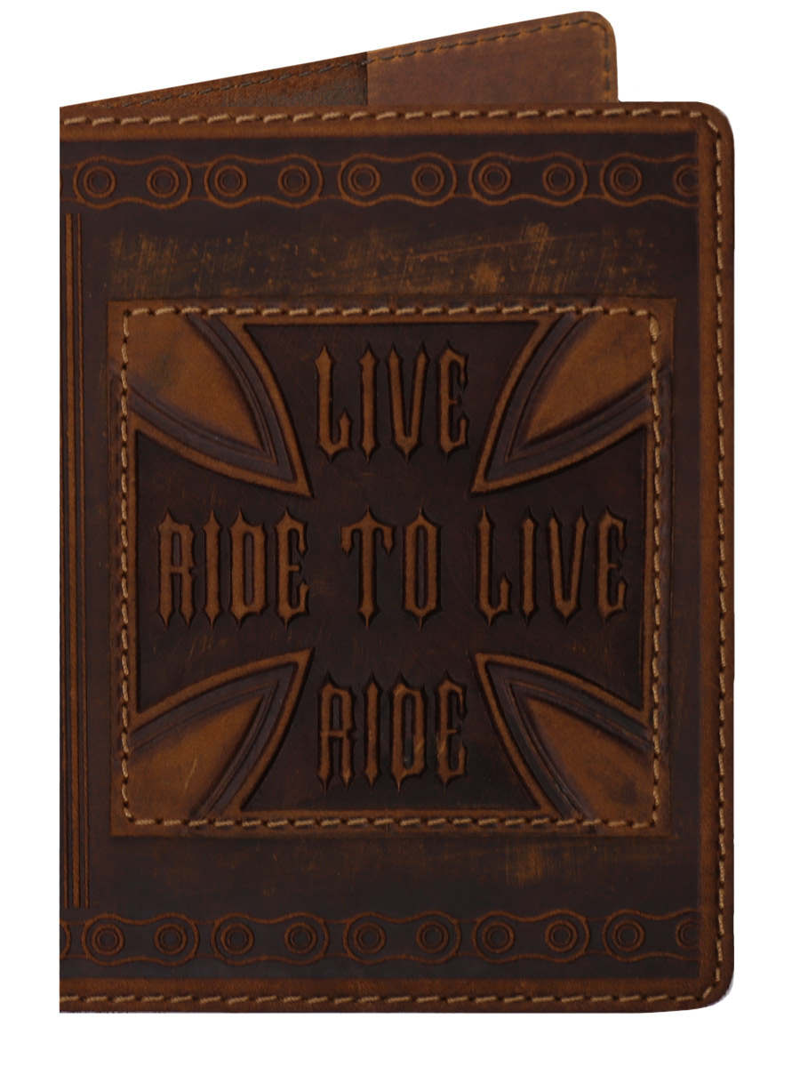 Обложка на паспорт Live To Ride Ride To Live кожаная Коричневая - фото 1 - rockbunker.ru