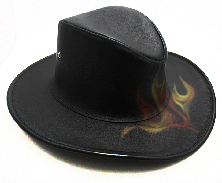 Шляпа кожаная с пламенем - фото 1 - rockbunker.ru