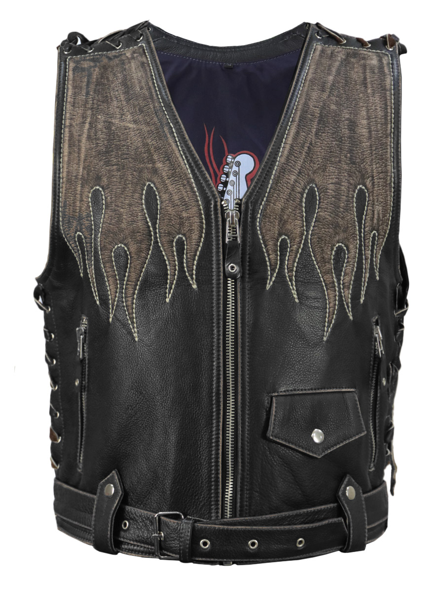 Жилет кожаный мужской Vest Fire - фото 1 - rockbunker.ru
