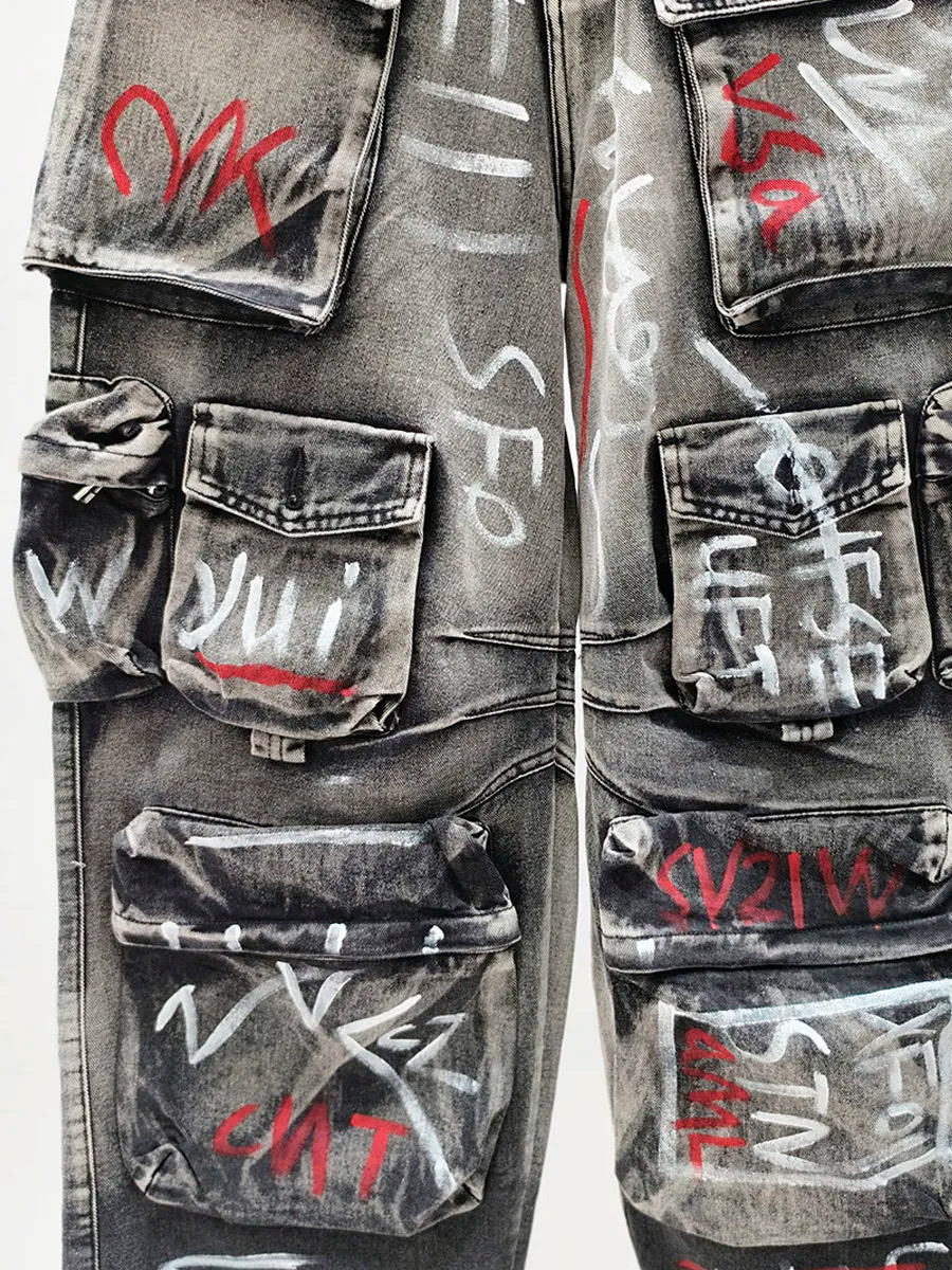 Штаны Джинсовые с Карманами Серые - фото 4 - rockbunker.ru