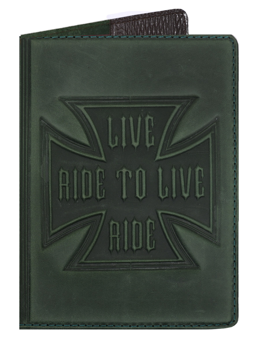 Обложка на паспорт Live to ride Ride to live зеленая - фото 1 - rockbunker.ru