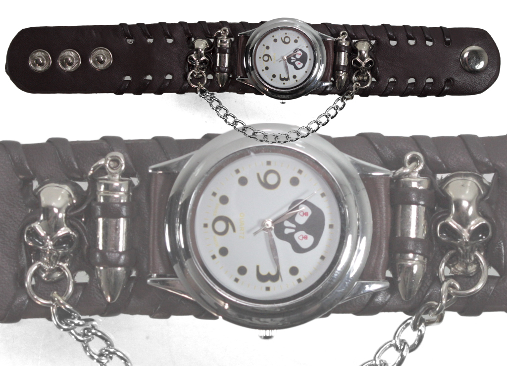 Часы наручные Череп с Цепочкой коричневые - фото 3 - rockbunker.ru