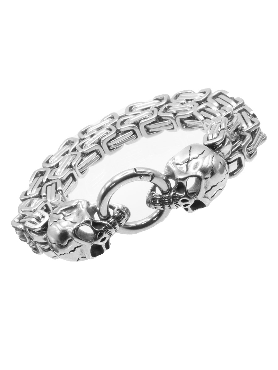 Браслет Череп Двойная Цепь - фото 1 - rockbunker.ru