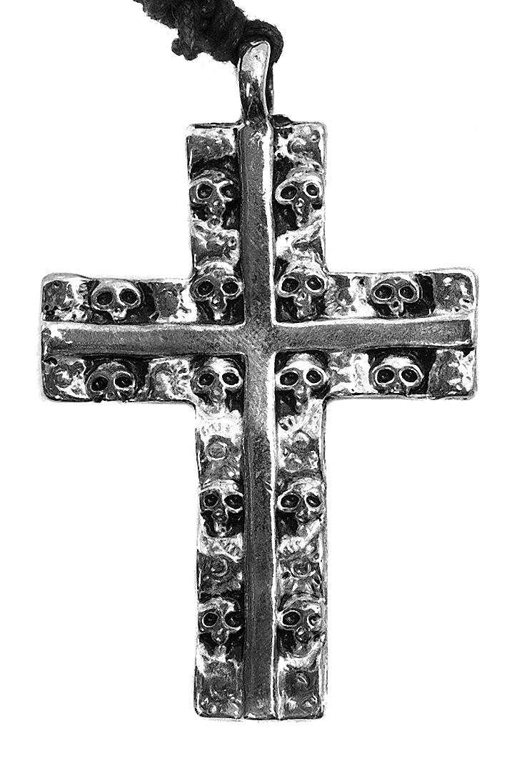 Кулон Крест с черепами - фото 1 - rockbunker.ru