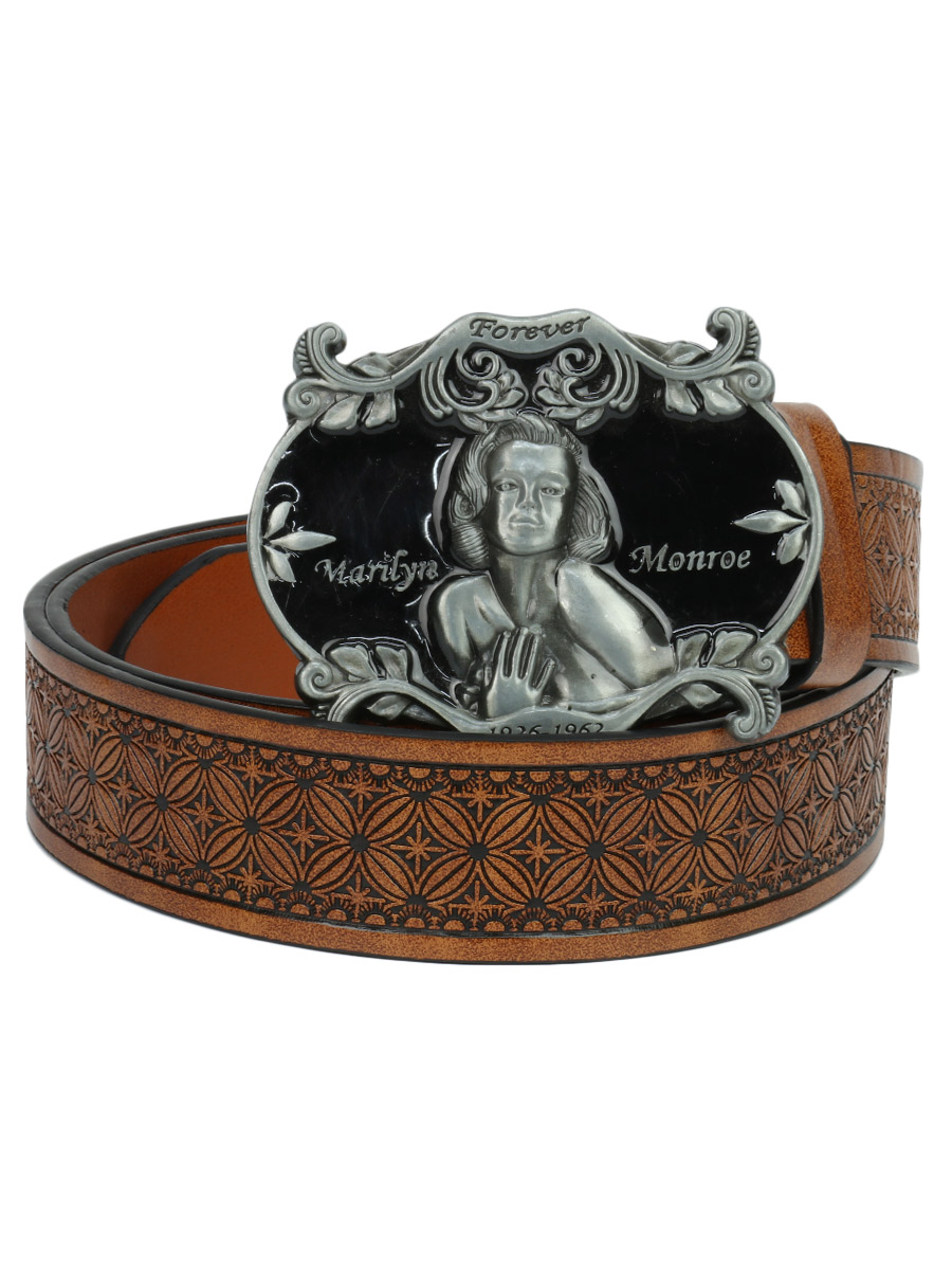 Ремень  с пряжкой Marilyn Monroe коричневый - фото 1 - rockbunker.ru